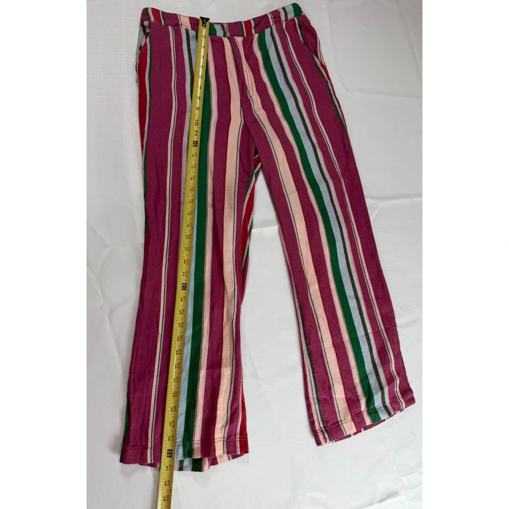 Free People Striped Wide Leg High Rise Pants Pink Green Multi OB1458351 Size 6
